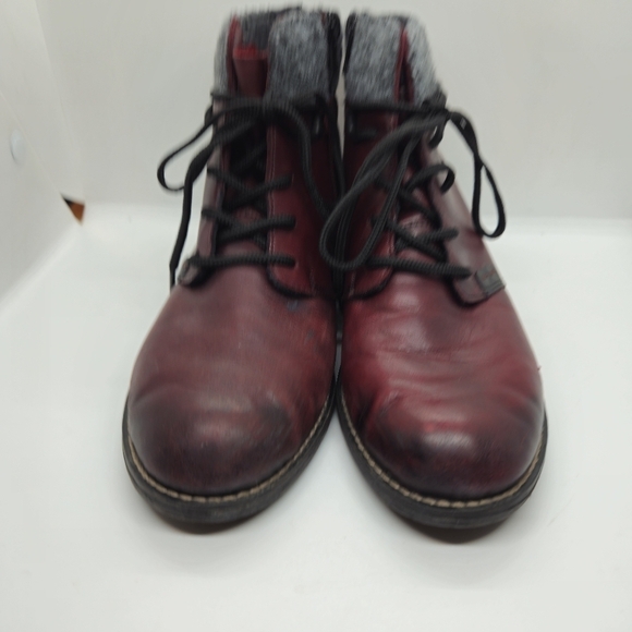 Remonte dark red leather ankle boots with gray collar EU 38 - Picture 2 of 14